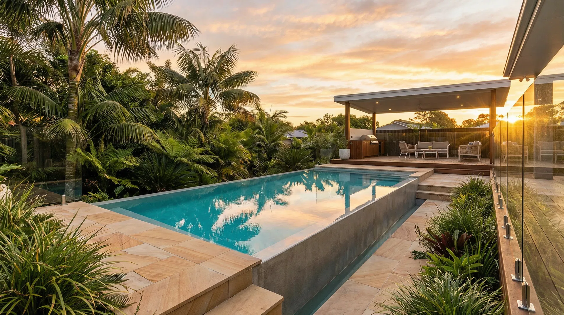 Luxury pool at sunset